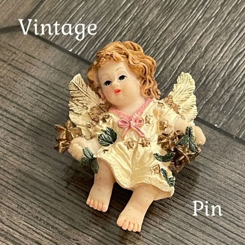 Vintage CharmingβAngel Figurine with Gold and Cream Dress Brooch